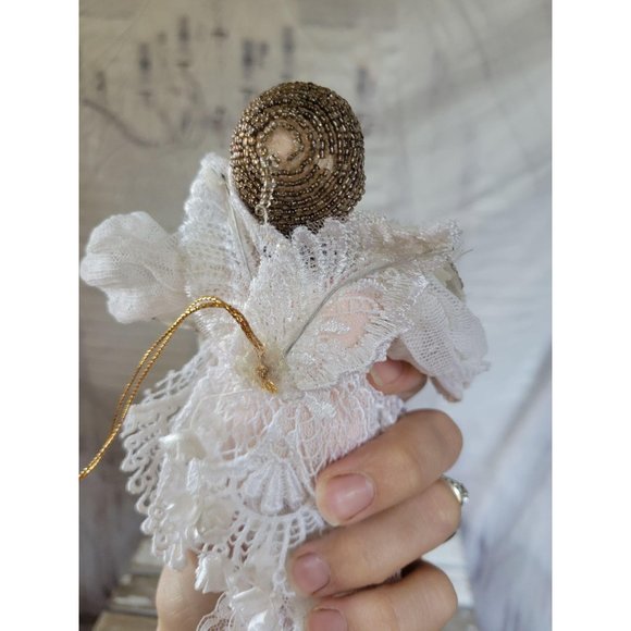 Vintage beaded Angel baby cherub cloth ornament Xm - Picture 5 of 8